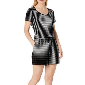 Amazon Black and White Striped Short Sleeve Romper NWT